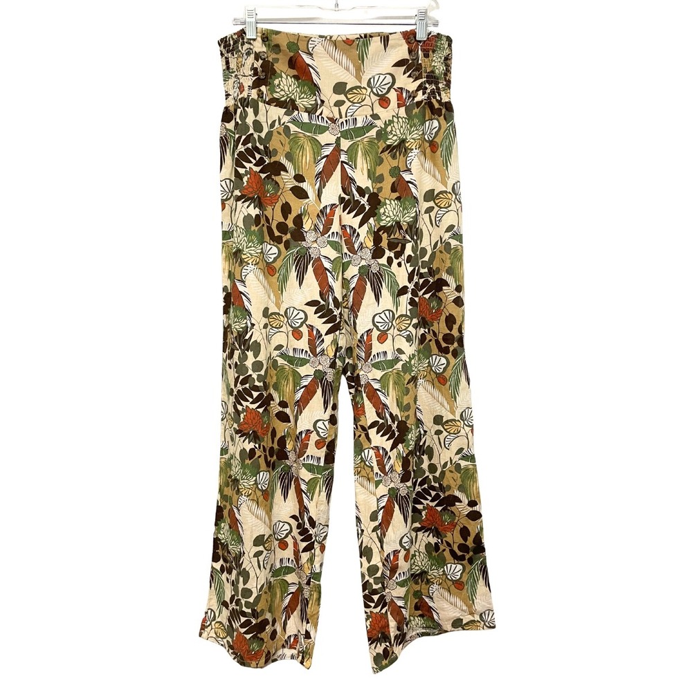 Cato Linen Blend Tropical Earthy Boho Wide Leg High‎ Rise Pants - Size Medium